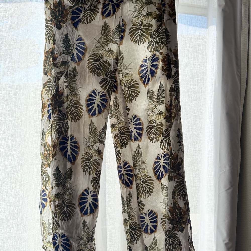 Rewash Leaf Patterned Sheer Pants